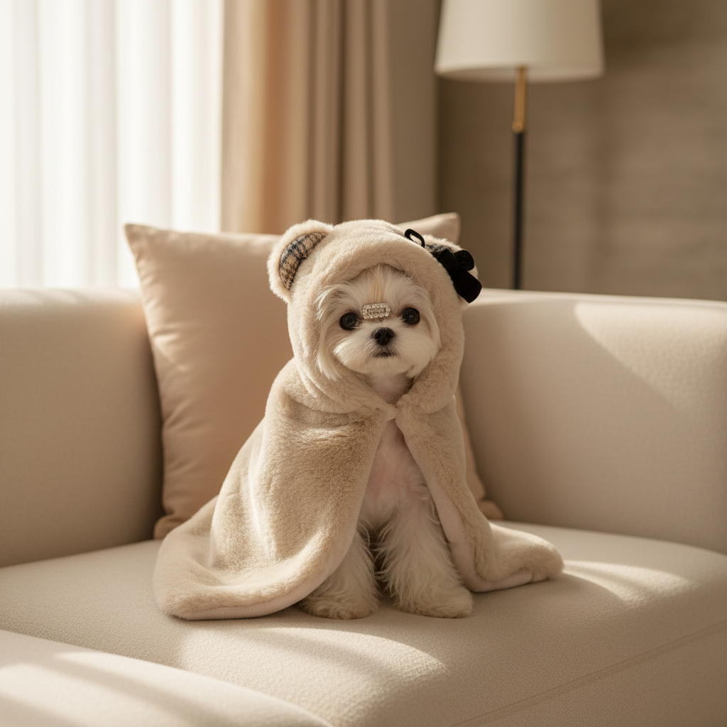 Hooded cloak lifestyle on sofa