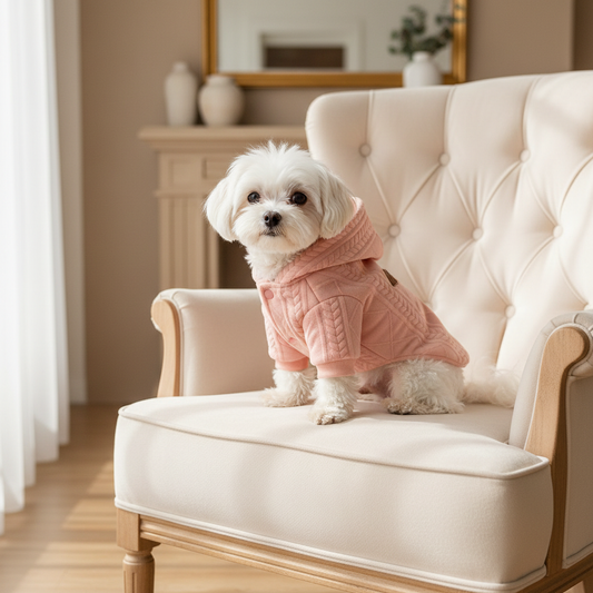 Pink coat on velvet chair